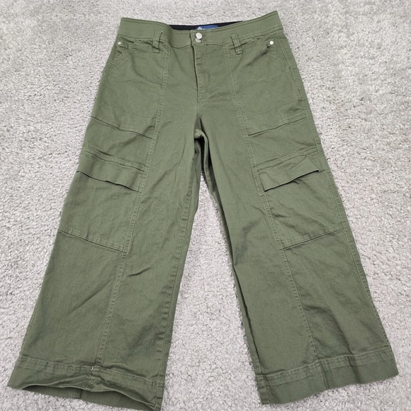 Democracy Pants Womens 14 Green Wide Leg Cargo Crop Stretch Utility Minimalist - Picture 1 of 13